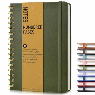 Lined Spiral Journal Notebook, A5 Hardcover Spiral Journals For Women Men, 150 NFUmberssed Pages Spiral Bound Notebook, 100 GSM College Ruled Notebooks For Work, Note TaFKing 5.75\ X 8.38\, Olive Green