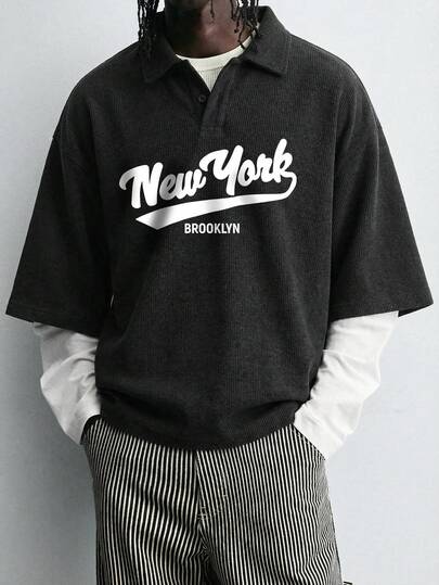 男士夏季字母印花休闲宽松Polo衫