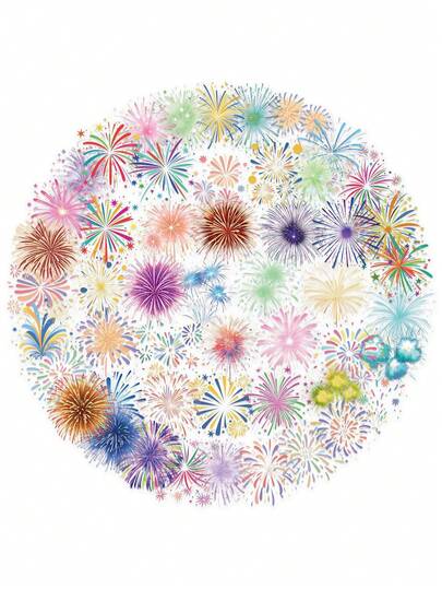 50pcs Retro Firework Stickers, Self-Adhesive Plastic Stickers, Retro Design, Vibrant Colors, Long-Lasting Adhesive, Suitable For Scrapbooking, Graffiti, Guitar, Skateboard, Luggage, Planner, Stationery Lovers, Card Stickers