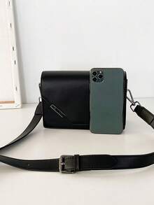 Solid Color Mini Multifunctional Flap Shoulder Bag, Fashionable Adjustable Strap, Unisex Shoulder Bag, Handbag, Suitable For Daily Outings, Women's Shoulder Bag, Suitable For Leisure Travel, Vacation, Work, Commuting And Other Occasions., Tote Bags For University - Black - View 6
