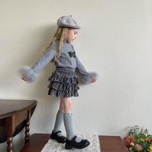 Handmade Silver Sunflower Cute Children/Baby/Student Mid-Calf Cotton Socks - Light Grey - View 4