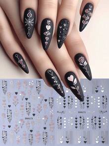 ملصقات أظافر بتصميم قلب حلو ولامع لعيد الحب 3D، قطعتان بتصميمات قلب أسود وأبيض وزهري، وزهرة وورود وشرائط دانتيل، ملصقات لاصقة ذاتيًا بتصميم عيد الحب، مناسبة لتزيين الأظافر في المناسبات والأعياد والزفاف، هدايا للنساء والفتيات - متعدد الألوان - مشاهدة 11
