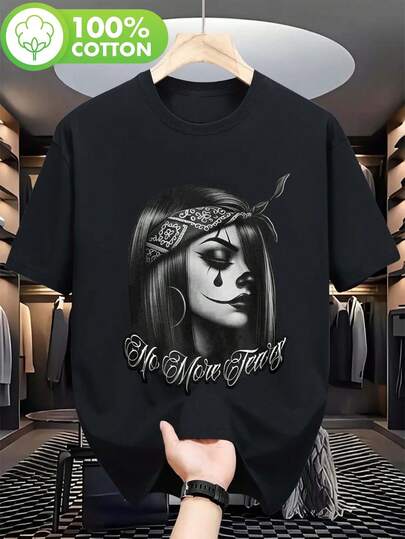 Men's Cotton NO MORE TEARS Chicana Tattoo Chola Chicano Clown Gangster T-Shirt