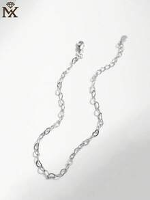 SYMFNY 1pc Minimalist 925 Sterling Silver Chain Link Bracelet, Heart-Shaped Link Detail Design, Delicate Jewelry For Women, Suitable For Birthday And Everyday Wear - Silver - View 3