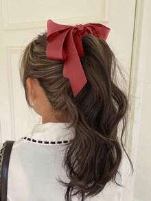 Women's 1PC Layered Elegant Bow Hair Clip - Black Satin Ponytail Hair Claw, Chic Barrettes Accessory For Evening Dinner & Outings - Đỏ - Xem 12