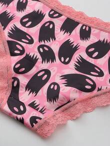 Dircho 5pcs Women's Sexy Cute Gothic Contrast Lace Bikini Panties - Allover Skull & Moon Print Silky Soft Comfy Intimates Underwear, Stretch Breathable Elastic Waist Lightweight Daily Lingerie Set - Multicolor - View 9