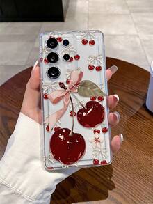 1件装 时尚创意全屏蝴蝶结花朵水晶樱桃2D绘画图案透明气囊TPU防震手机壳，适合作为节日礼物，兼容苹果、Galaxy S22/23/24/25/A05/A05S/A53/A54/A55等型号 - 彩色 - 查看 1