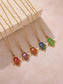 Steel Zirconia Devil's Eye Necklace Fashionable Versatile Lockbone Chain Oil Drop Pendant Unisex Jewelry Accessory Christmas Jewelry - N07692 - View 2