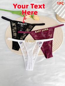 1 Stück personalisierte Kristall-Buchstaben-Dekor-Spitze sexy Tanga-Höschen, bequeme minimalistische G-String-Höschen, Geschenk für Freunde, Paare, Freundinnen zum Valentinstag, Weihnachten, Halloween, Thanksgiving, Geburtstag, Jahrestag, personalisiertes Geschenk, Geschenk für sie - Verschiedenfarbig - Übersicht 3
