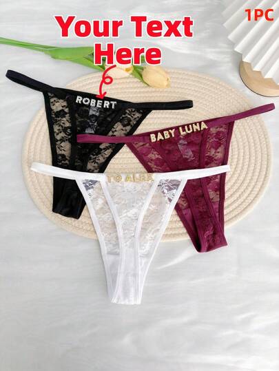 1pc Customized Crystal Letter Decor Lace Sexy Tanga Briefs, Comfortable Minimalist Customized G-String Panties, Ideal Gift For Friends, Lovers, Girlfriends On Valentine's Day, Christmas, Halloween, Thanksgiving, Birthday, Anniversary