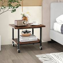 COSTWAY Printer Stand With Storage, Under Desk Printer Table With 4 Wheels & Locking Mechanism, 2-Tier Rolling End Table Storage Rack For Bedroom, Living Room, Study, White/Rustic Brown/Black - Brown - View 1