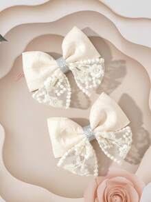 2pcs/Set Delicate Lace Contrast Color Bow Hair Clips For Teen - Multicolor - View 2