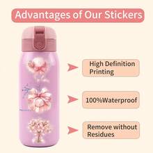 125张粉蓝色透明PET薄膜贴纸，色彩鲜艳，美观大方，适用于水瓶、日记本、笔记本电脑、行李箱、保险杠、手机、剪贴簿、滑板车、头盔、汽车等，卡通贴纸和装饰贴花 - 彩色 - 查看 10