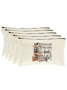 5/2/1pcs Floral & Book Reading Themed Canvas Zipper Storage Bags Gift Packaging Set, Creative "You're Awesome" Motivational Small Gift Bags, Suitable For Back To School, Graduation, Travel, Birthday, Anniversary, Teacher's Day, Appreciation Gifts - Beige - View 16