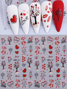 2片/套浪漫情人节美甲贴纸，心形和唇形图案，3D美甲贴花，自粘式DIY滑动美甲装饰，适合女孩和女士在情人节美甲时使用。 - 彩色 - 查看 9