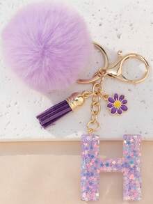 1个字母钥匙扣,可爱毛绒球钥匙圈,可挂在包包、背包、汽车上,是送给女孩的理想礼物,也可作为钱包和手提包的配饰,流苏钥匙扣,时尚包包挂饰 - 女士时尚配饰 - 薰衣草色 - 查看 9