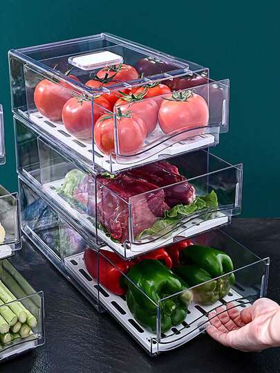 1 stuk luchtdichte, vochtbestendige bewaardoos voor de koelkast, fruit- en groentebak met deksel, keukenorganizer