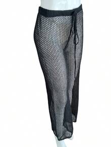 Beach Cover-Up Pants, Knitted Crochet Stitch, Openwork, Summer Fashion - 黑色 - 查看 6
