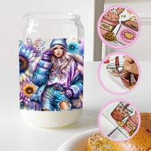5 Sheets Floral Girl UV DTF Stickers Glass DTF Transfer Stickers UV DTF Transfer Stickers for Glass Cups DIY Water Bottle Glass Waterproof Rub on Transfers for 16 oz Tumbler - Verschiedenfarbig - Übersicht 7