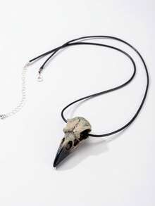 1pc Vintage Gothic Style Distressed Raven Skull Plague Doctor Resin Pendant Necklace, Niche Artistic Skeleton Pendant Leather Choker Accessory, Suitable For Men/Women Everyday Wear/Holiday Gift, All Seasons - Crow Skull Pendant Necklace - View 7