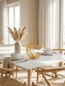 1Pc/Set Double-Arched Woven Star And Moon Metal Candlestick. Made Primarily From Metal Wire, This Candlestick Features A Minimalist Modern Design. Its Shape Is A Double-Layered Interwoven Crescent-Shaped Hollow Lattice Frame, Paired With A Circular Base, With Small Candle Trays Embedded In The Details - Multicolor - View 10