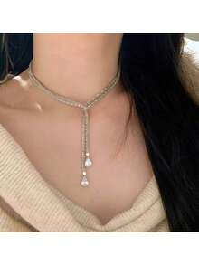 轻奢璀璨满天星水滴纯银项链，闪耀多用途超长毛衣链，独特设计双层锁骨链，女士款 - 水滴項鍊 - 查看 8