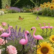 مجموعة تماثيل الفلامنجو الوردي للحديقة، زخرفة خارجية للفناء والشرفة والشرفة، مثالية لحفلات الزفاف والأعياد والعطلات، هدية مثالية لعشاق الحدائق! - متعدد الألوان - مشاهدة 6