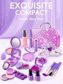 Girls' Toy Makeup Set, Pretend Makeup, Mermaid Handbag, Children's Party Gift, Suitable For Girls Aged 3, 4, 5, 6 And Above, Toy Gift, Not Real Makeup - Purple - View 2