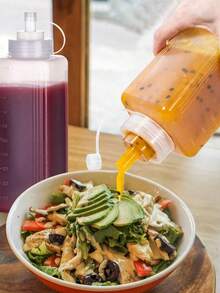 1pc Squeeze Sauce Bottle! Leak-Proof Design + Clear Measurement Markings, With Lid Seasoning Jar, Suitable For Grilling, Salad And Baking - 0.6L/0.8L/1L (20oz/27oz/33oz) - Transparent White - View 2