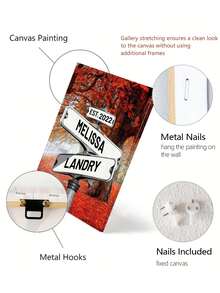 1pc Customized Canvas Wall Art - Romantic Intersection Street Sign & Autumn Tree Pattern - Anniversary, Couple Themed Decor Painting - Perfect Gift For Her - Pine Wood Frame, Indoor Use, Wedding Canvas Art | Love Theme Artwork | Canvas Print - Multicolor - View 4