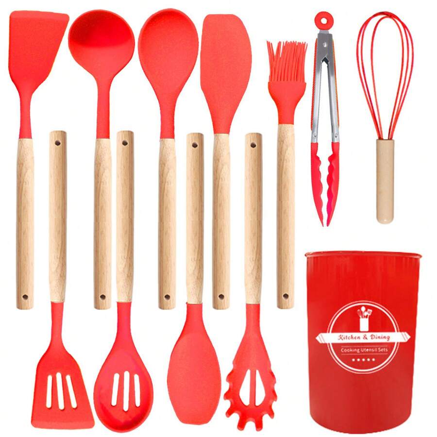 Silicone Kitchen Utensils Set 12 Pieces Heat Resistant For Non-Stick Pans - Red - View 1