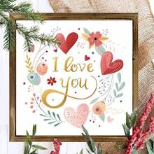 2D Flat Prints 1pc Wood Frame Wooden I Love You, Heart-Shaped Floral Decoration, Hand-Drawn Illustration Style, Wall Art 8x8in Prints Print Painting Living Room Bedroom Office Bathroom Dorm Home Decor Valentine's Day Gifts - A - 查看 1