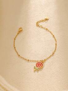 1pc Simple And Cute Lollipop Multi-Color Dripping Oil Pendant Handmade Bracelet, Suitable For Girls To Wear, Perfect For Vacations And Everyday Wear. - Gold - View 5