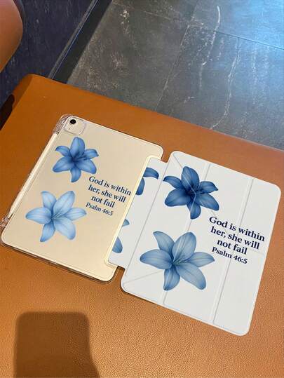 Flower Designed With Elegant Blue Lilies As The Core Element, This Faith Bloom Tablet Case Is Paired With The Scripture "God Is Within Her, She Will Not Fail." - Psalm 46:5. It Features A Gentle Yet Firm Overall Style, Conveying The Emotional Values Of Faith, Strength And Peace.