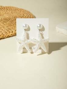 imoli 1 Pair Fashion Versatile Fresh Ocean Element Resin Scallop, Seashell, Starfish, Pearl Dangle Earrings, Suitable For Women Party Jewelry On Vacation - White - View 4