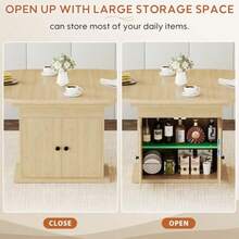 43.3in-59in Extendable Round Dining Table For 4-8 Modern Expandable Kitchen Oval Dining Table Space Saving Circle Dining Room Table With Storage Shelf For Kitchen Living Room - Natural Oak - View 5