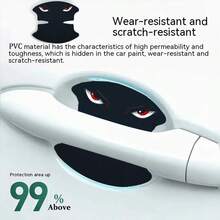 1 Set Unique Angry Eye Car Door Handle Scratch Protector Stickers, Universal Fit, Self-Adhesive, Anti-Collision, PVC Material - Suitable For Most Car Models