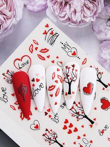 2片/套浪漫情人节美甲贴纸，心形和唇形图案，3D美甲贴花，自粘式DIY滑动美甲装饰，适合女孩和女士在情人节美甲时使用。 - 彩色 - 查看 7