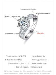 1pc S925 Sterling Silver Jewelry - D Color Moissanite Ring - Jewelry For Women - Valentine's Day Gift - 1 Carat, 2 Carat, 3 Carat, 5 Carat