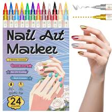 Flysea Dual Tip Nail Art Marker, 12/24 ART Colors Claasical Nail Pen Beauty Colors, Colors Nail Art Pens, DIY Painting Graffiti Nail Art Highlight Edging Pens, Nail Markers, ABS Beauty Marker Pen Set,12/24pcs/Set Nail Doodle Pen, 0.7mm Acrylic Paint Pen, Nail Art Graffiti Pen Lines Waterproof Nail Paint DIY Quick Drying Dot Stitching Pen - Multicolor - View 12