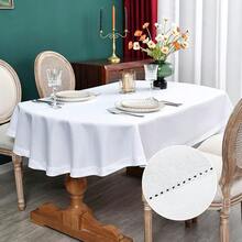 Farmhouse Oval Hemstitch Border Tablecloth Neutral Faux Linen Table Cloth Rustic Table Cover For Dining Kitchen Party Holiday Home (White, 52x70 Inch) - 亮白 - 查看 1