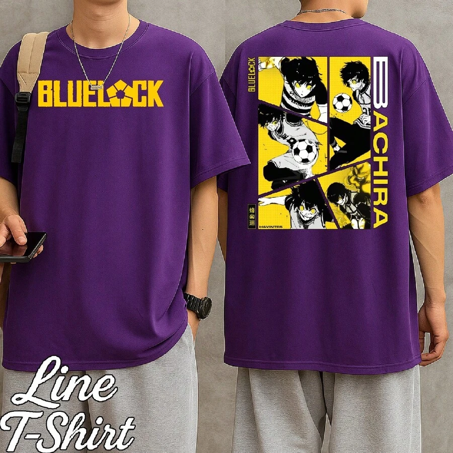 Blue Lock Anime Manga Sports Fiction Soccer Geek Unisex T-Shirt For Men And Women, 100% Cotton, Premium Streetwear, New Release, Immediate Shipping, Various Colors!! Plus Size - 紫色 - 查看 1