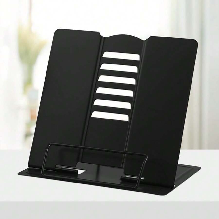 Book Stand Metal Desk Book Holder, Book Holders For Reading Hands Free, Adjustable Cookbook Documents Holder, Portable Bookstand For Music Books, Textbook, Recipe, Tablet, Ipad (Black) - Black - 查看 1