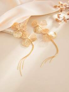 2pcs/Set Bohemian Style Geometric Rhinestone Ginkgo Leaf Tassel Earrings, Elegant Fashion For Party, Daily Casual, Couple Date, Wedding, Women's Festival Birthday, Versatile Jewelry Gift - Earring - View 9