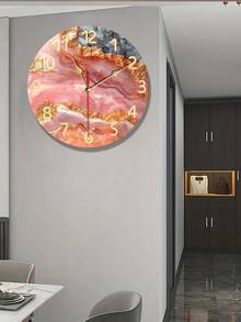 1件装木质挂钟，玛瑙纹理金色脉络图案设计，静音钟，适用于客厅、更衣室、奢华风格房间装饰，完美的情人节礼物。 - 彩色 - 查看 7