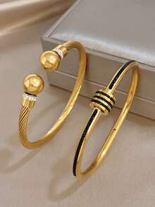 18K镀金几何球手链，女士镀金水晶手链，可叠戴不锈钢手链，圣诞派对珠宝礼品套装 - 彩色 - 查看 3