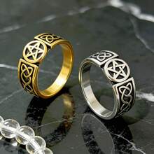 1枚不锈钢防水、不褪色、耐磨、低过敏性高品质小众复古黑色五芒星和凯尔特结休闲风格男士戒指 - 五角星男士戒指 - 查看 1