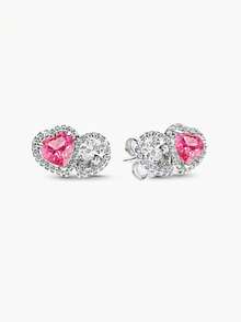 1 Đôi bông tai hình trái tim và giọt nước thanh lịch đính đá Zirconia, chất liệu bạc 925, bông tai nữ duyên dáng và lãng mạn, món quà sinh nhật, quà kỷ niệm, quà tặng bạn gái chất lượng cao. - Bạc - Xem 5