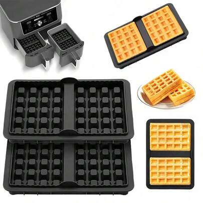 1个硅胶空气炸锅华夫饼模具 - 不粘易清洁表面烤盘，适用于空气炸锅，可重复使用，可制作比利时华夫饼和煎饼，可用洗碗机清洗，长方形，适合婚礼和家庭厨房使用，多功能烹饪电器，现代厨房小工具