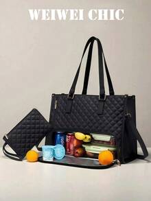 这款全新时尚大容量手提包采用经典的多色保温设计，可用作笔记本电脑包、尿布包、通勤包、日常健身午餐包、野餐包或防水保温斜挎包。 - 黑色 - 查看 8